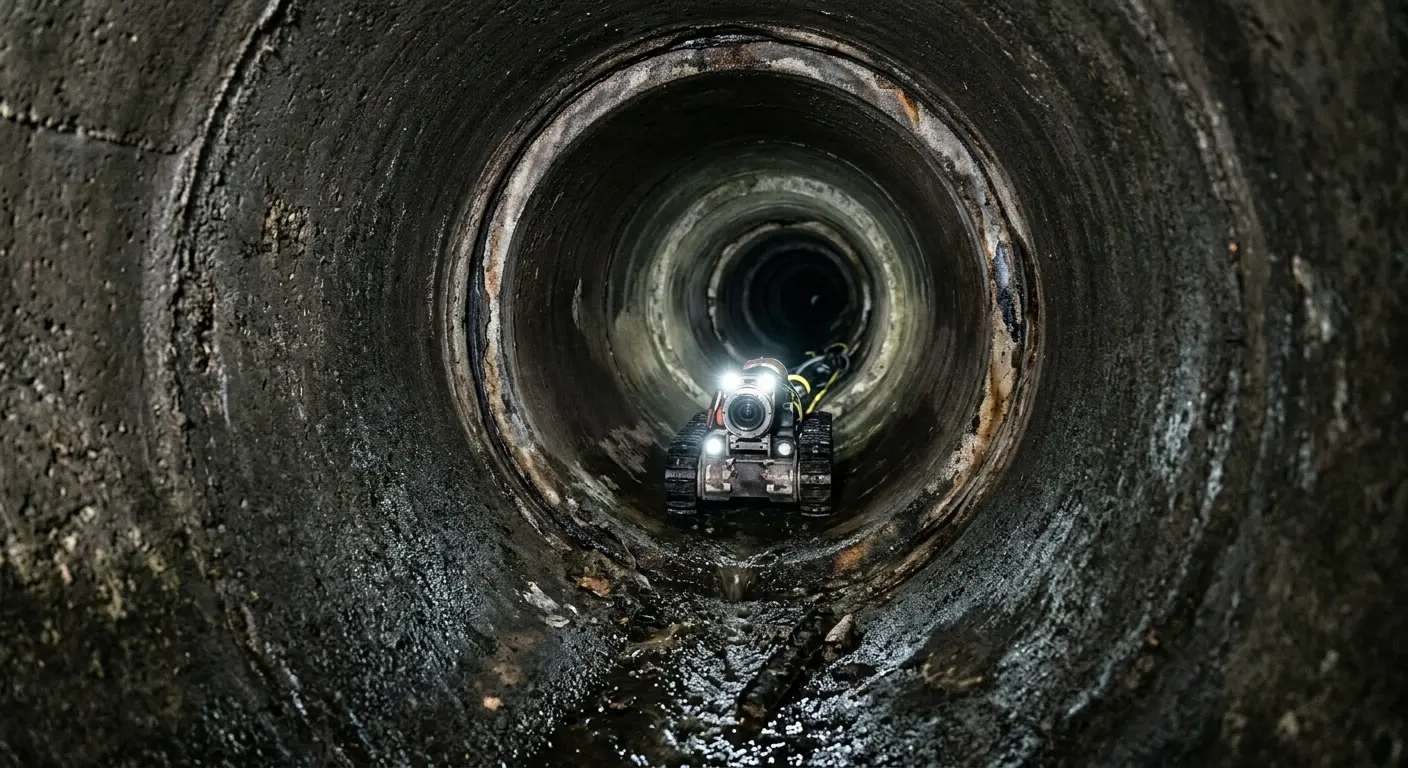 Robotic sewer camera inspecting pipe interior for Sewer Line Cleaning in Lilburn